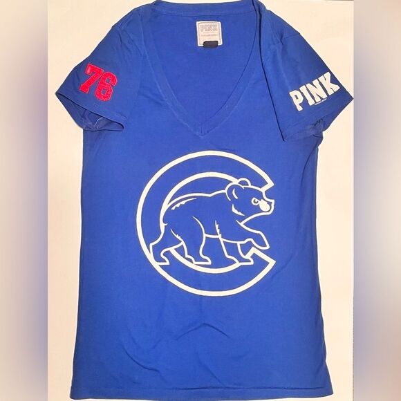 PINK Victoria's Secret Blue Short Sleeve Tee with Graphic Design Women Medium - Picture 3 of 4